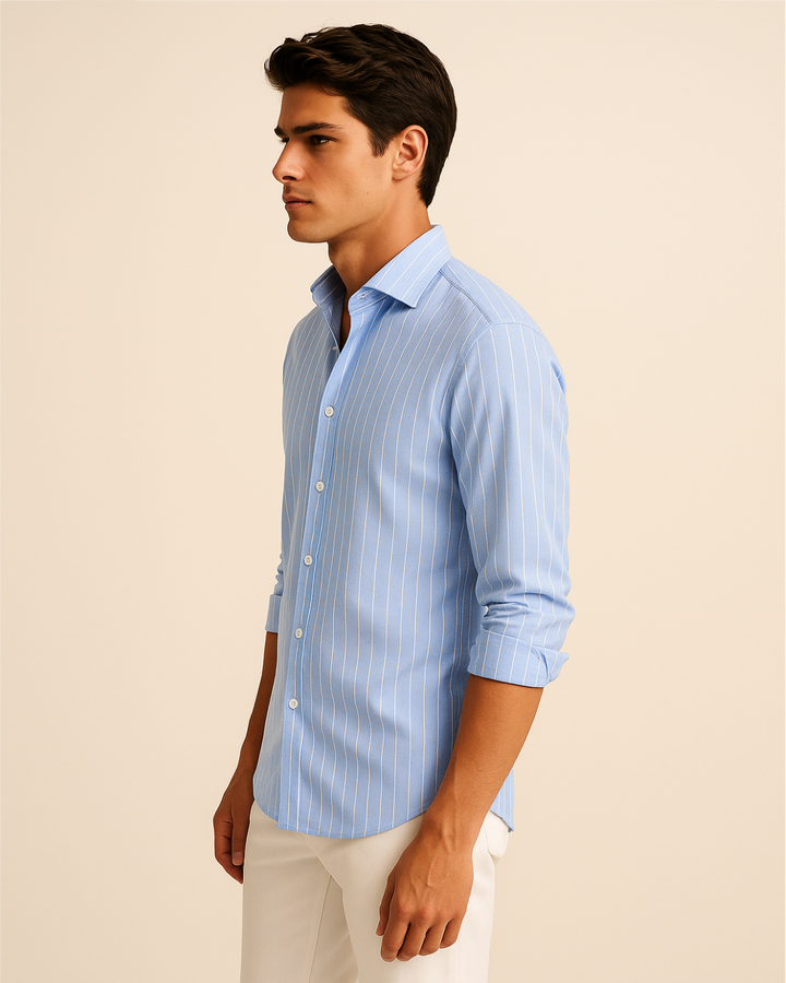 Marine Stripe Shirt in Sky Blue