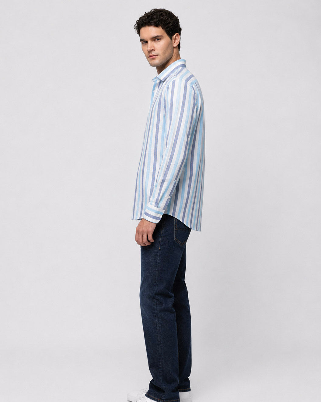 Pure Linen Stripe Shirt in Navy