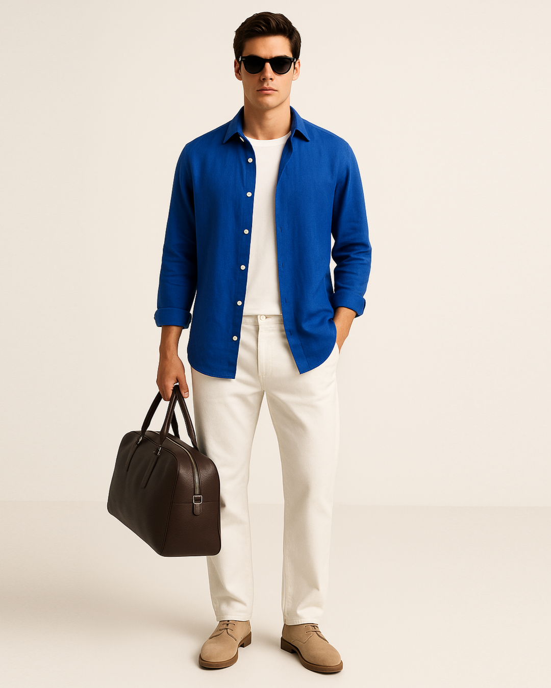 Pure linen shirt in Royal Blue