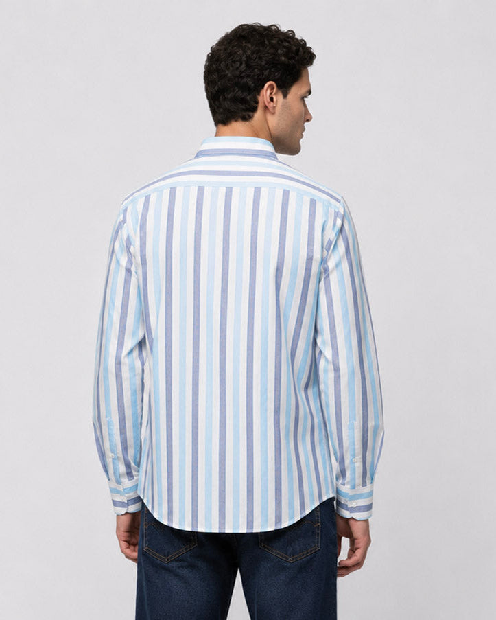 Pure Linen Stripe Shirt in Navy