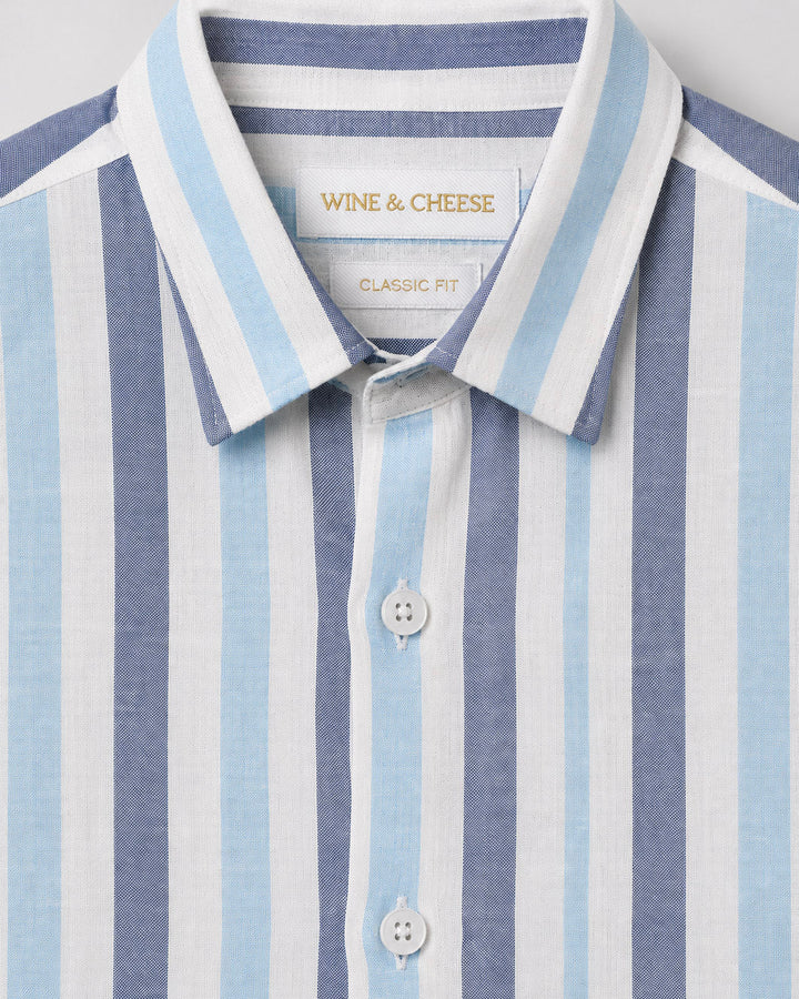 Pure Linen Stripe Shirt in Navy