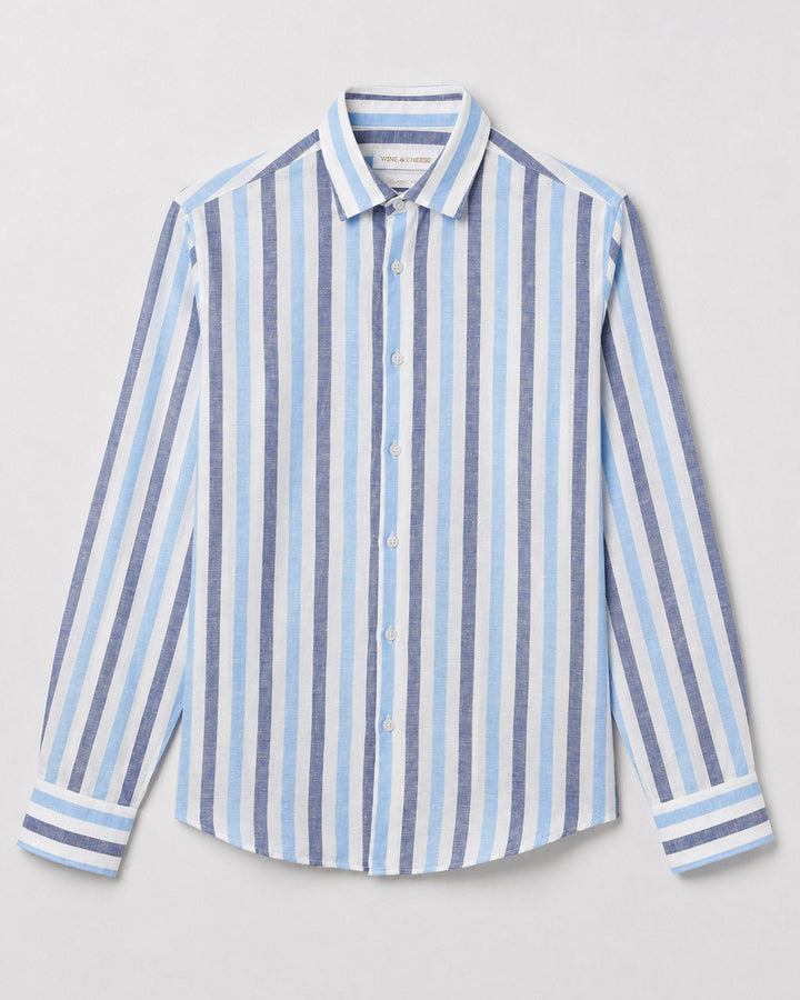Pure Linen Stripe Shirt in Navy