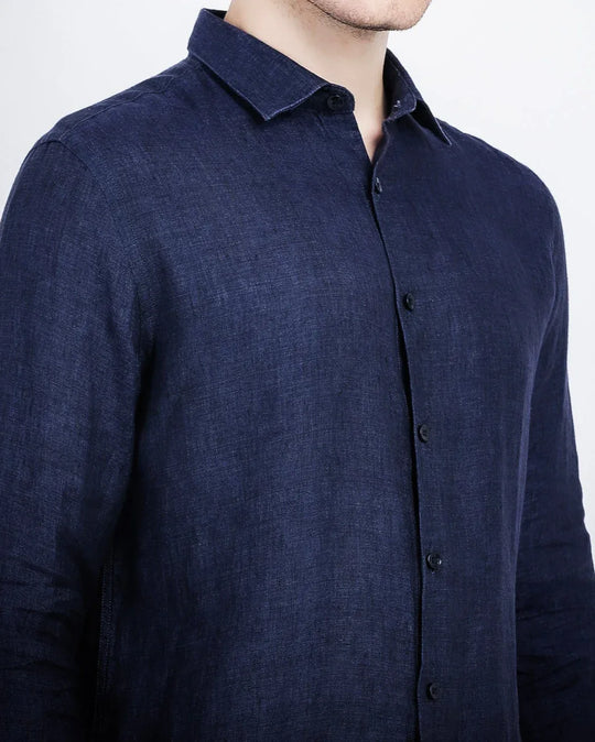 Pure Linen Shirt in Indigo - Wine & Cheese