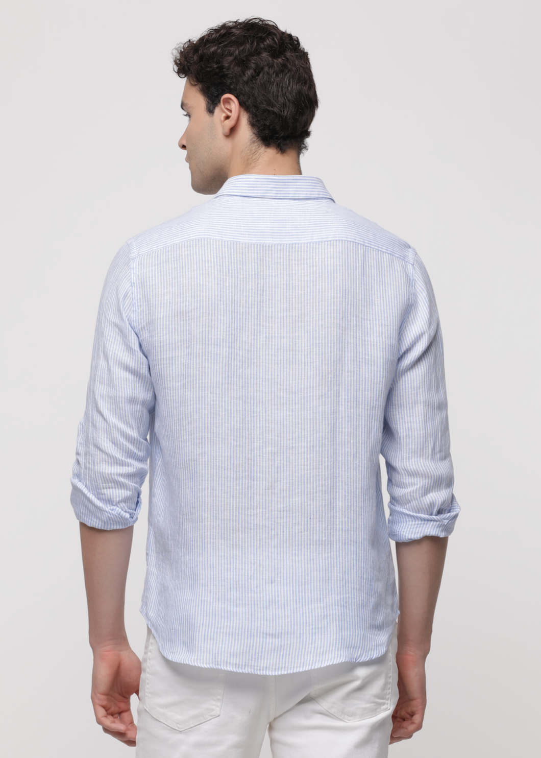 Pure Linen Stripe Shirt in Lt. Blue