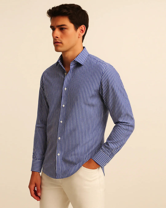 Classic Stripe Shirt in Navy - Wine & Cheese