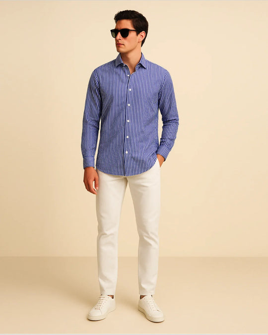 Classic Stripe Shirt in Navy - Wine & Cheese