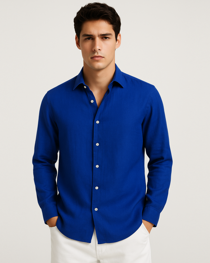 Pure linen shirt in Royal Blue