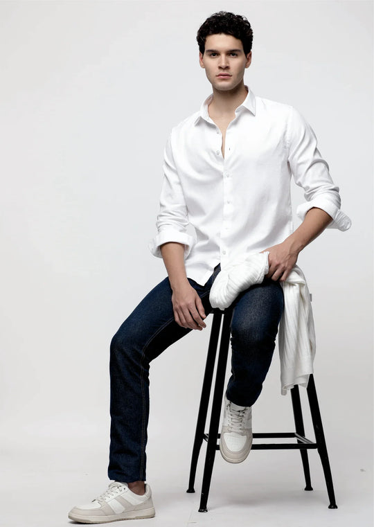 Cotton Dobby Shirt in White - Wine & Cheese