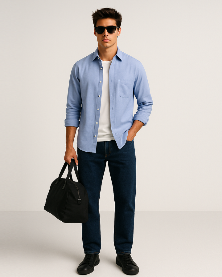 Solid Cotton Shirt in Sky Blue