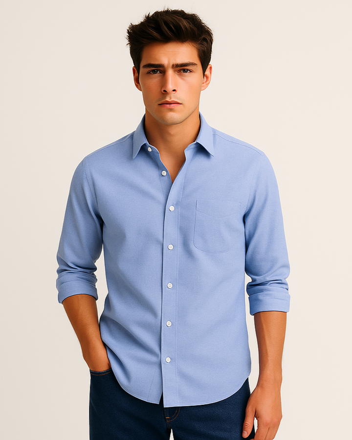 Solid Cotton Shirt in Sky Blue