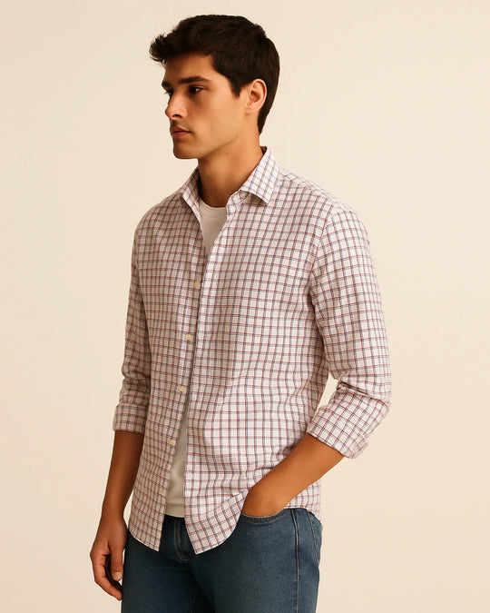 Check Shirt in White & Red - Wine & Cheese