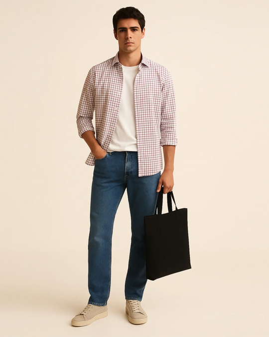 Check Shirt in White & Red - Wine & Cheese