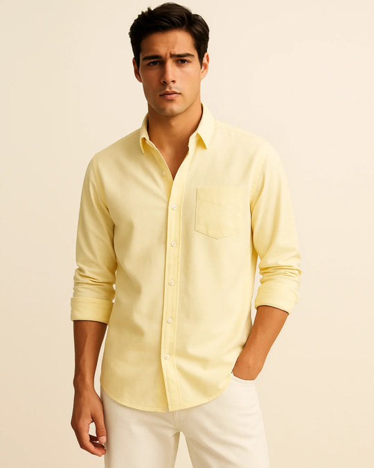 Solid Cotton Shirt in Yellow - Wine & Cheese