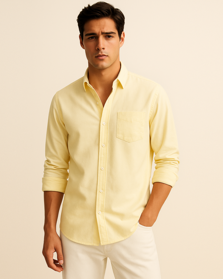 Solid Cotton Shirt in Yellow
