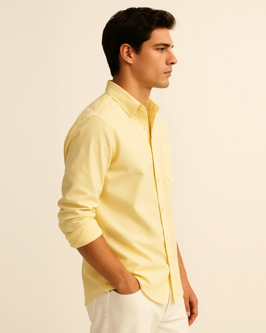 Solid Cotton Shirt in Yellow - Wine & Cheese
