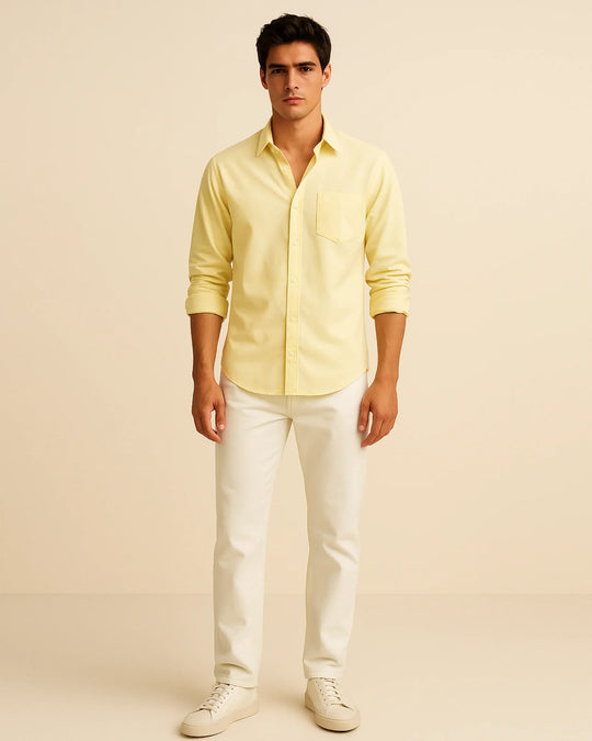 Solid Cotton Shirt in Yellow - Wine & Cheese