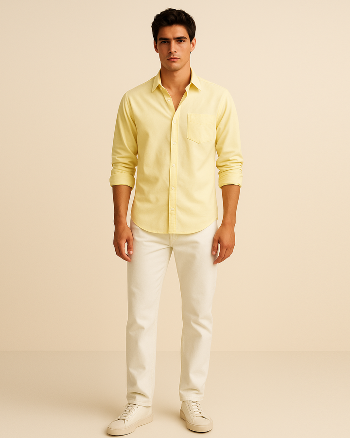 Solid Cotton Shirt in Yellow