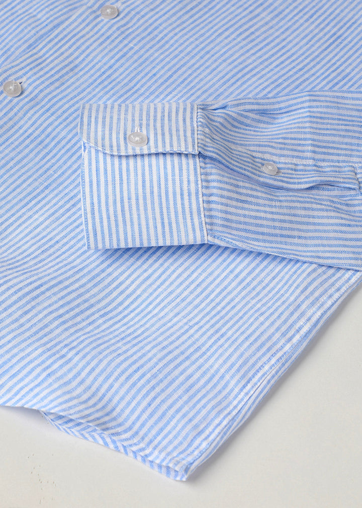 Pure Linen Stripe Shirt in Lt. Blue